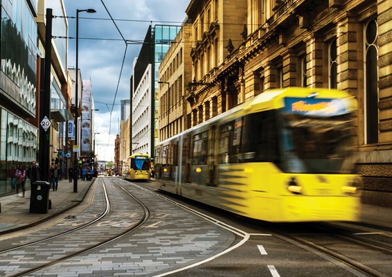 Tram lines in Manchester city centre