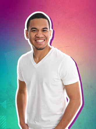 Smiling student on multicoloured background
